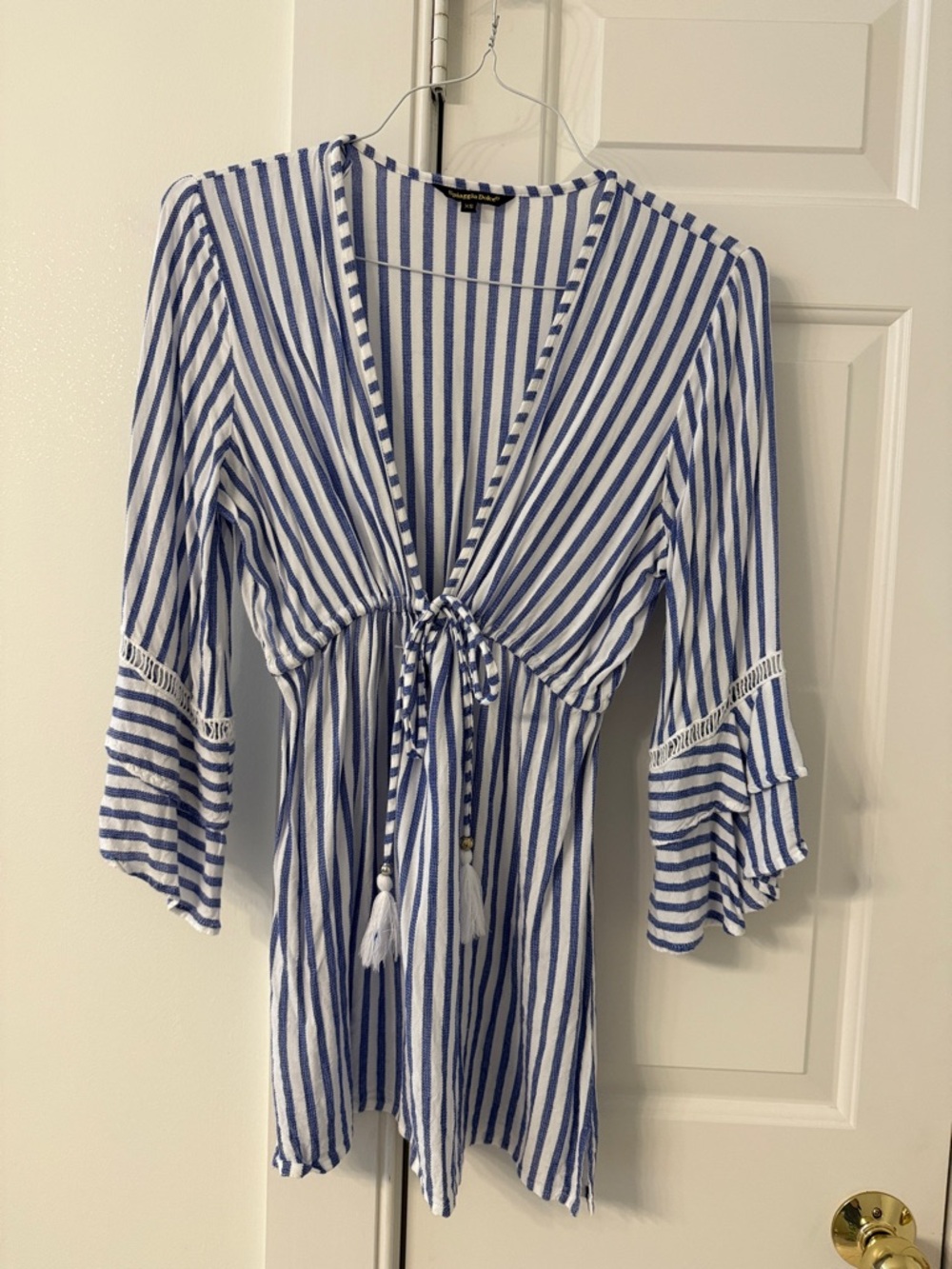 Striped Blue & White Tie-Front Tunic